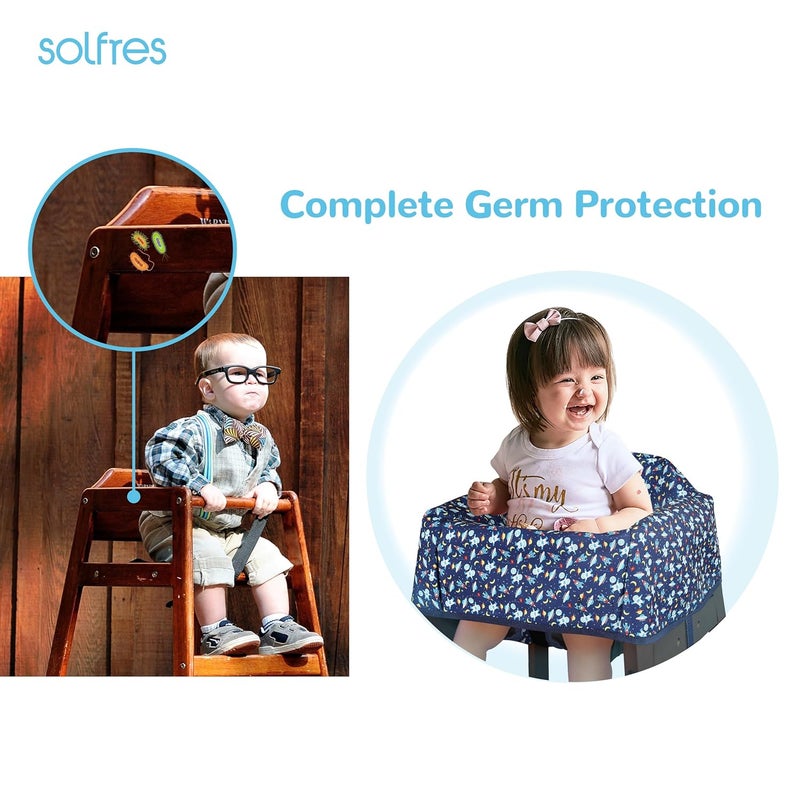 Solfres Dual-Belt High Chair Cover, Baby High Chair Cover, Upgrade Version, for Wooden or Restaurant High Chair, Sturdy and Robust Material, Blue Space - Image 3